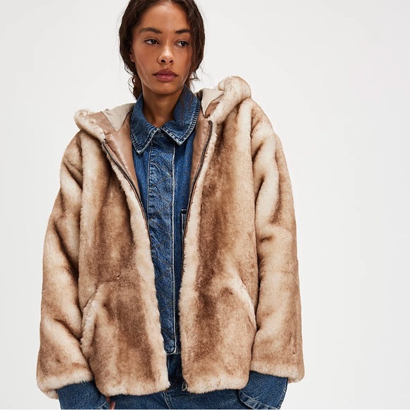Free People Hannah Hooded Fur Coat - XL - Picture 3 of 12